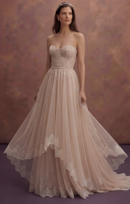 Soft English Net Wedding Dresses with Flowing Skirts