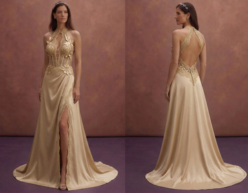 Soft Gold Satin Bridal Dress with Elegant Side Slit