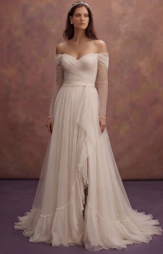 Soft Mesh Wedding Dresses with Romantic Draping