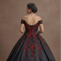 Sophisticated Black Quinceañera Dress Beaded Satin Gown