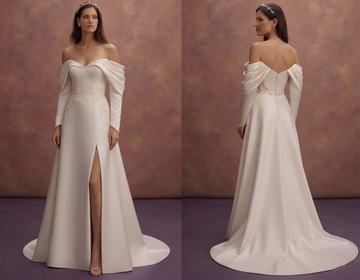 Sophisticated Bridal Gowns with Draped Satin Sleeves