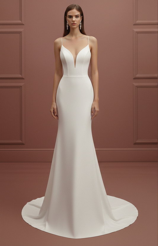 Sophisticated Column Wedding Dress Crepe Long Simple Elegant
