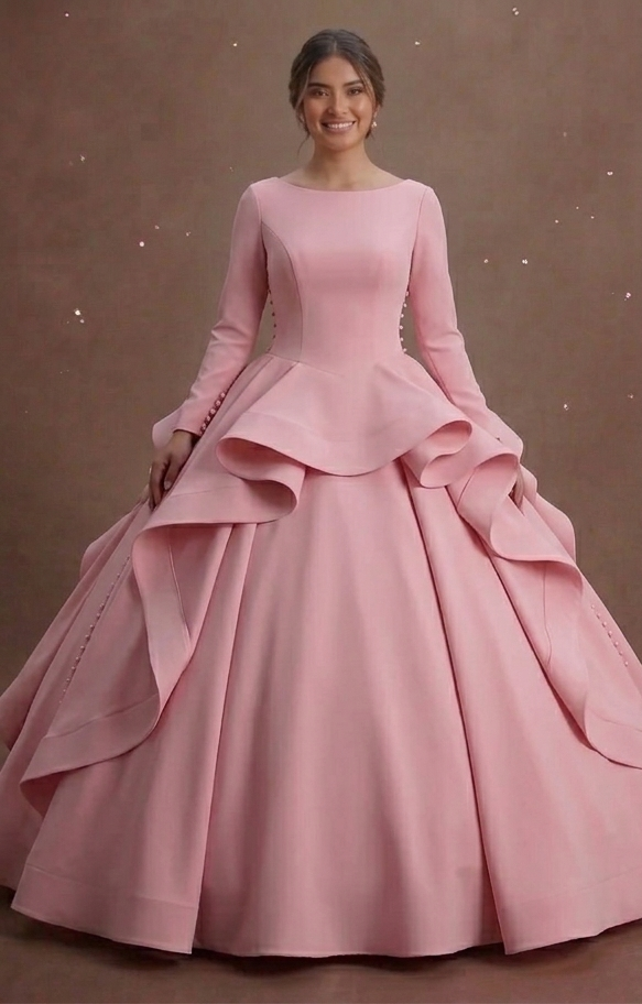 Sophisticated Pink Quinceañera Dress Crepe Fabric Finish