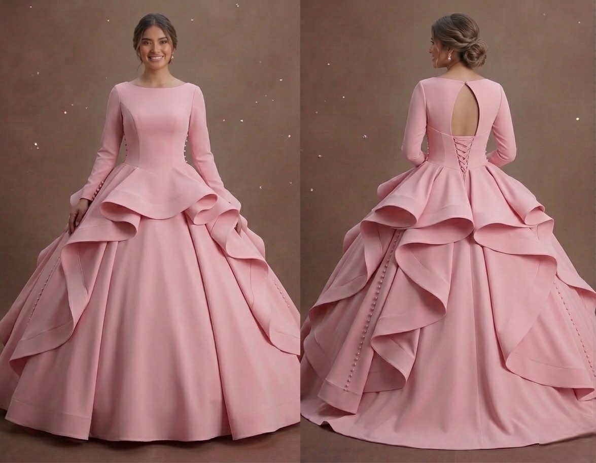 Sophisticated Pink Quinceañera Dress Crepe Fabric Finish