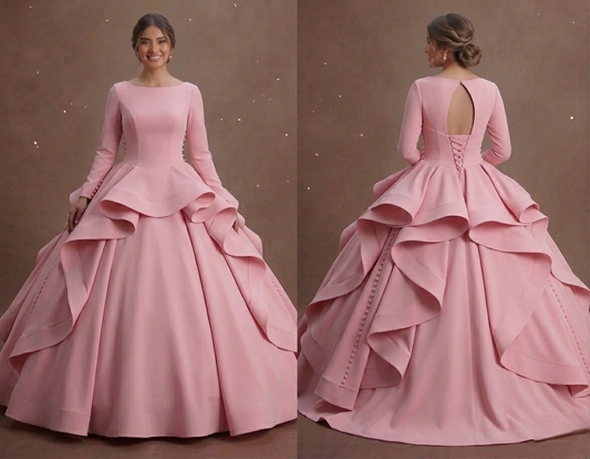 Sophisticated Pink Quinceañera Dress Crepe Fabric Finish