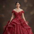 Sparkly Sequin Red Quinceañera Dress with Detachable Train