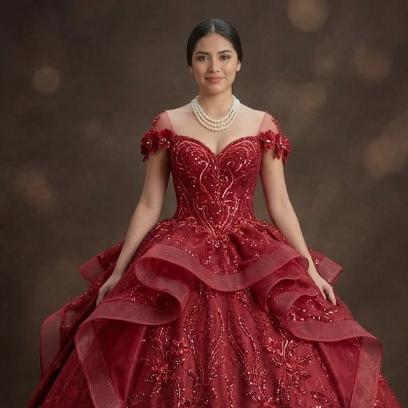 Sparkly Sequin Red Quinceañera Dress with Detachable Train