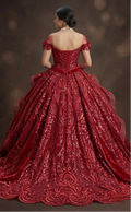 Sparkly Sequin Red Quinceañera Dress with Detachable Train