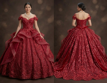 Sparkly Sequin Red Quinceañera Dress with Detachable Train