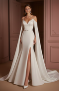 Split Sleeve Wedding Dress Modern Long Unique Design Gown