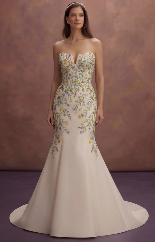 Spring Bridal Dresses with Botanical Embroidery