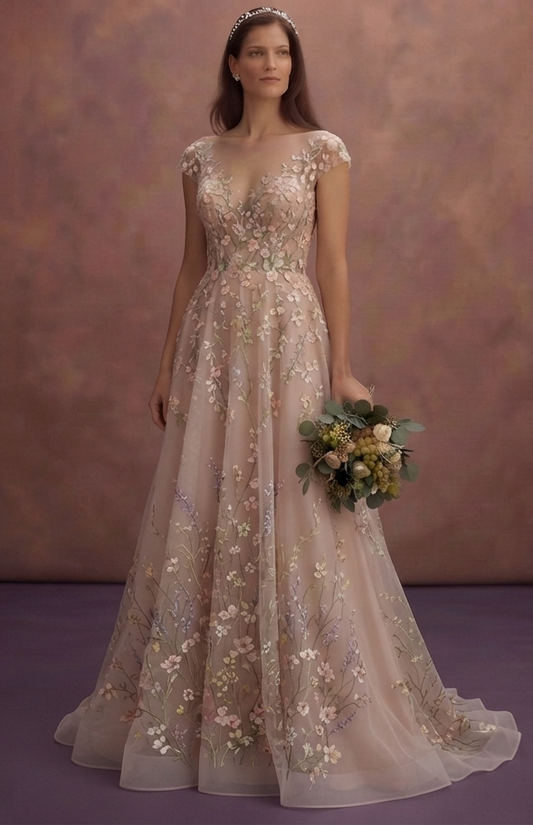 Spring Bridal Dresses with Delicate Floral Embroidery
