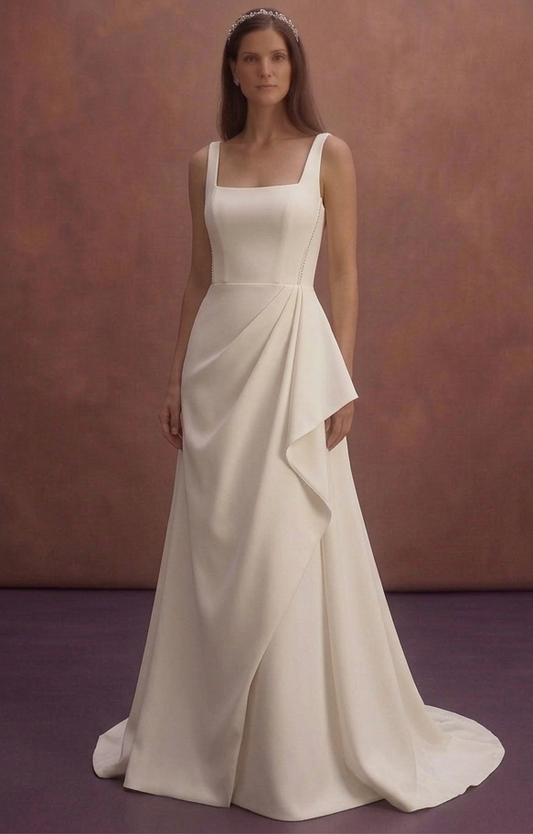 Square Neck Crepe Wedding Dresses with Contemporary Appeal