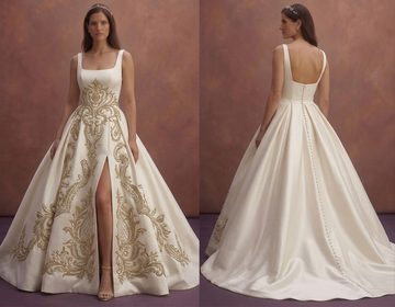 Square Neck Satin Ball Gown Wedding Dresses with Royal Style