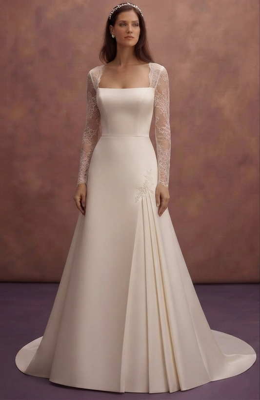 Square Neck Wedding Dresses with Satin Elegance