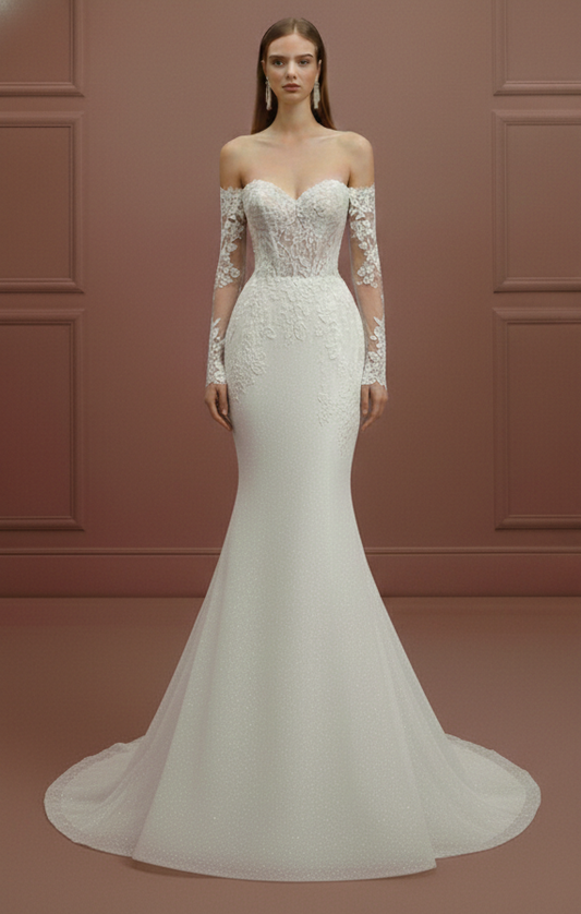 Stretch Crepe Sleeve Wedding Dress Long Simple Bodycon Gown