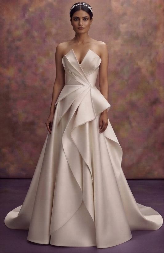 Structured Satin Wedding Dresses with Sculptural Elegance