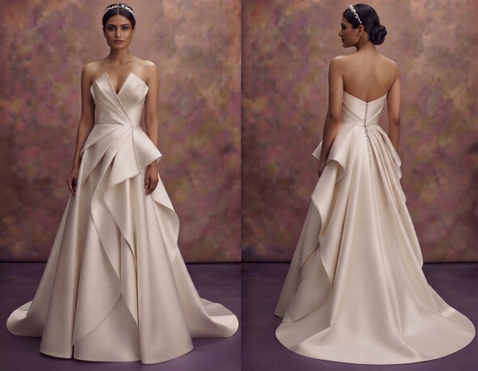 Structured Satin Wedding Dresses with Sculptural Elegance