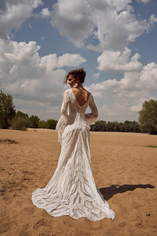 Bohemia Robes de mariée vintage pour femmes V-colmes en V Vandes nuptiales sans dos