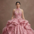 Sweet 15 Pink Quinceañera Dress with Organza Layers