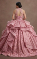 Sweet 15 Pink Quinceañera Dress with Organza Layers