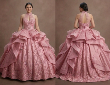 Sweet 15 Pink Quinceañera Dress with Organza Layers
