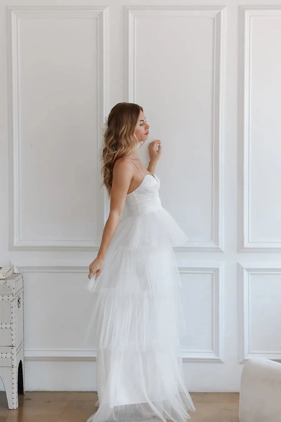 Layers of Tulle with Criss-cross Back Wedding Dress Train Dress Satin