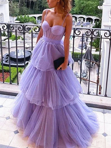 Elegant A-line Prom Dress Spaghetti Strap فستان سهرة Bow On Back Formal Occasion Dresses Purple Tulle Wedding Party Dress