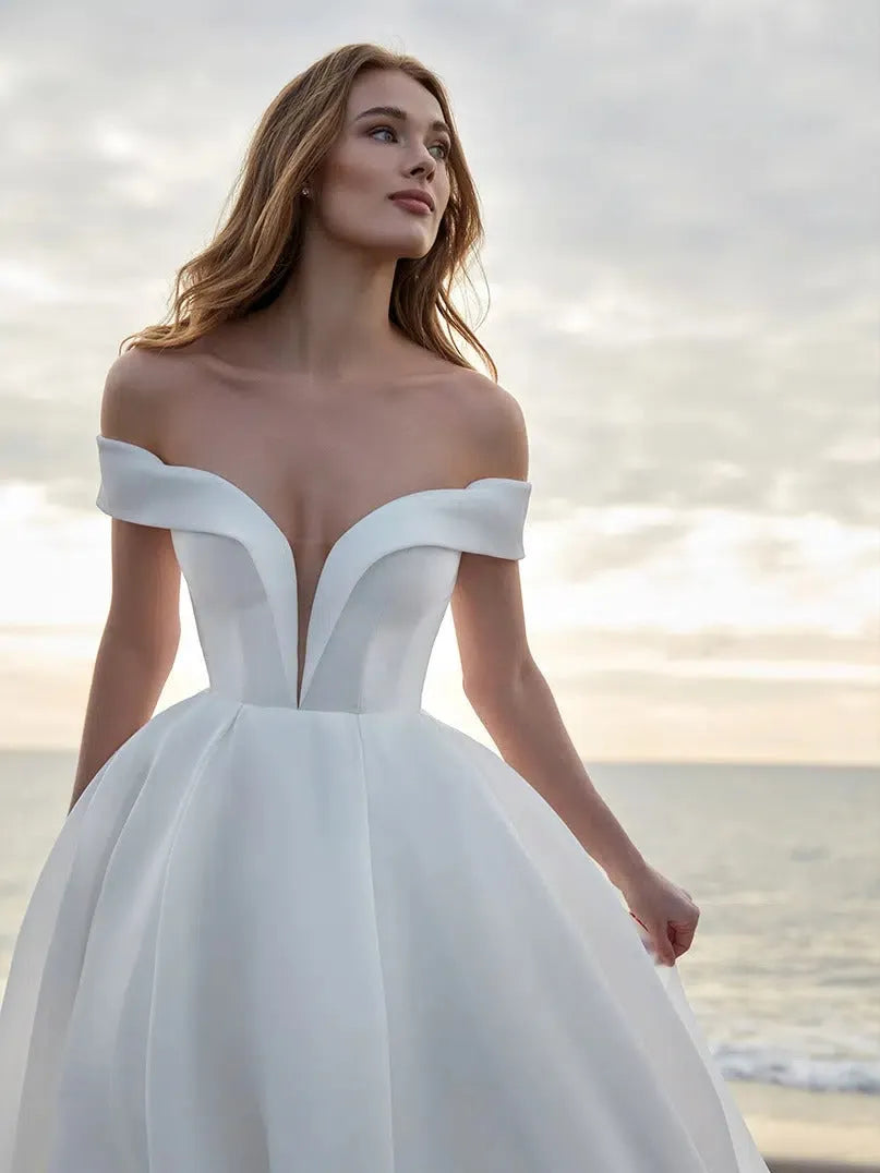 Romantic A-Line Wedding Dress Modern Mermaid Satin Vestido De Novia Bridal Gown Princess Court Train Bow