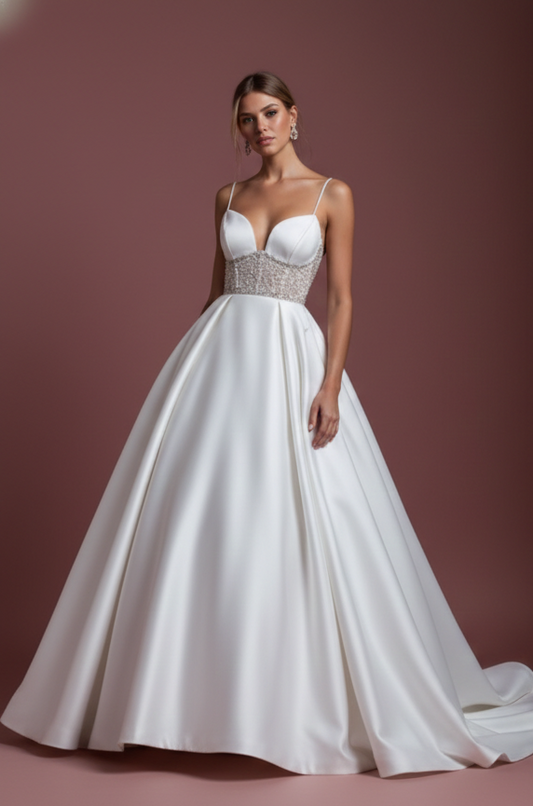 Tail Wedding Dress Royal Cathedral Long Train Satin Classic
