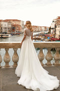 Elegant A-Line Wedding Dress Women Open Back V-Neck Lace Tulle Bridal Gown Vestidos De Noiva Customized