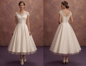 Tea-Length Satin Wedding Dresses with Vintage Charm