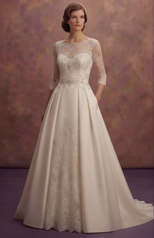 Three-Quarter Sleeve Wedding Dresses with Classic Style