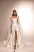 Simple Sleeveless Square-Neck Satin A-Line Wedding Dress For Women Open Back High Side Court Train Bridal Gown