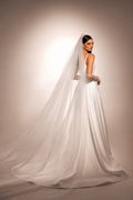 Simple Sleeveless Square-Neck Satin A-Line Wedding Dress For Women Open Back High Side Court Train Bridal Gown