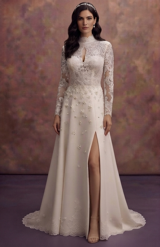Timeless Bridal Gowns with Hand-Sewn Pearl Accents