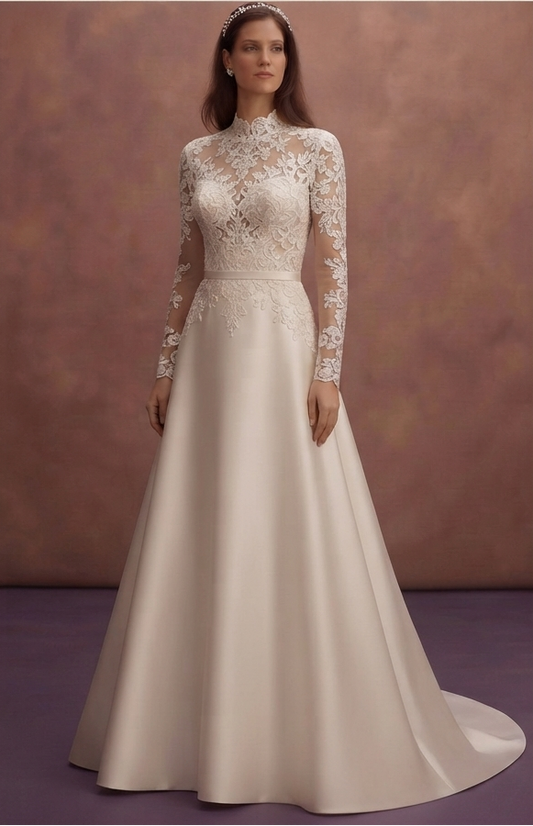 Timeless Wedding Dresses with Luxurious Lace and Satin Craftsmanship
