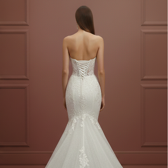 Traditional Mermaid Wedding Dress Buttons Back Long Corset Gown