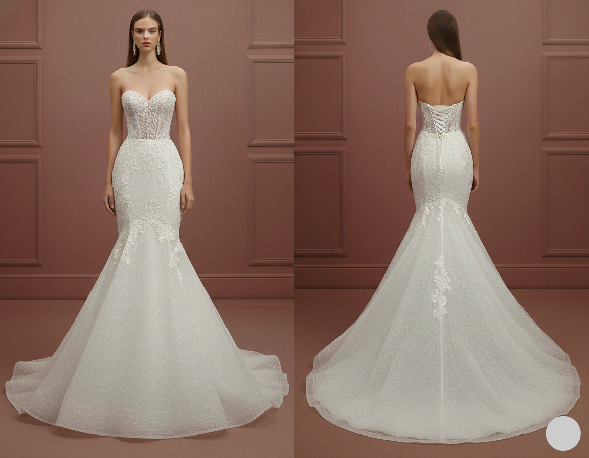 Traditional Mermaid Wedding Dress Buttons Back Long Corset Gown