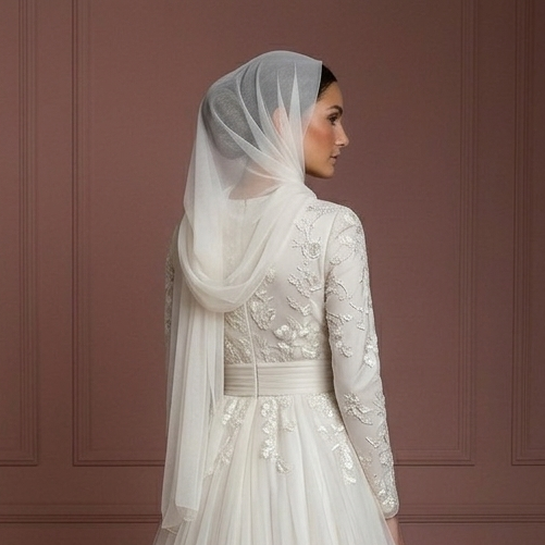 Tulle Flowing Nikah Wedding Dress – Soft Ivory Muslim Outfit