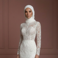Tulle Mermaid Wedding Dress – Pearl White Hijab-Friendly Style Muslim
