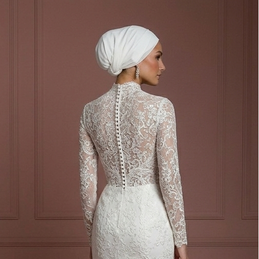 Tulle Mermaid Wedding Dress – Pearl White Hijab-Friendly Style Muslim