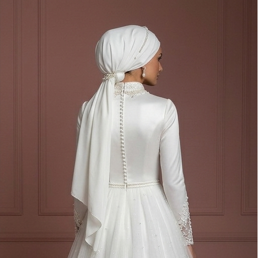 Tulle Princess Bridal Wedding Dress – Pearl White for Modern Hijab Brides Muslim