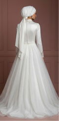 Tulle Princess Bridal Wedding Dress – Pearl White for Modern Hijab Brides Muslim