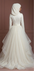 Tulle Princess Wedding Dress – Soft Ivory Modest Style Muslim