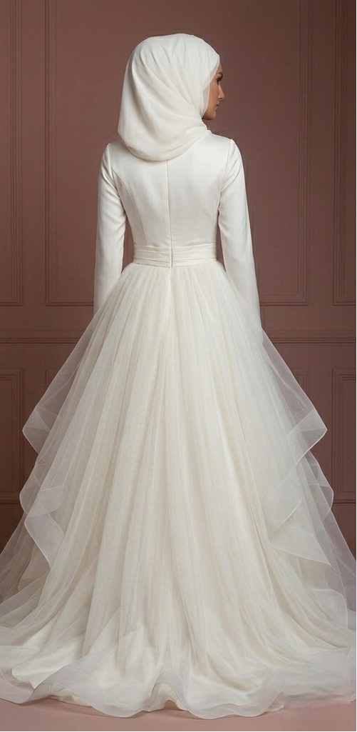 Tulle Princess Wedding Dress – Soft Ivory Modest Style Muslim