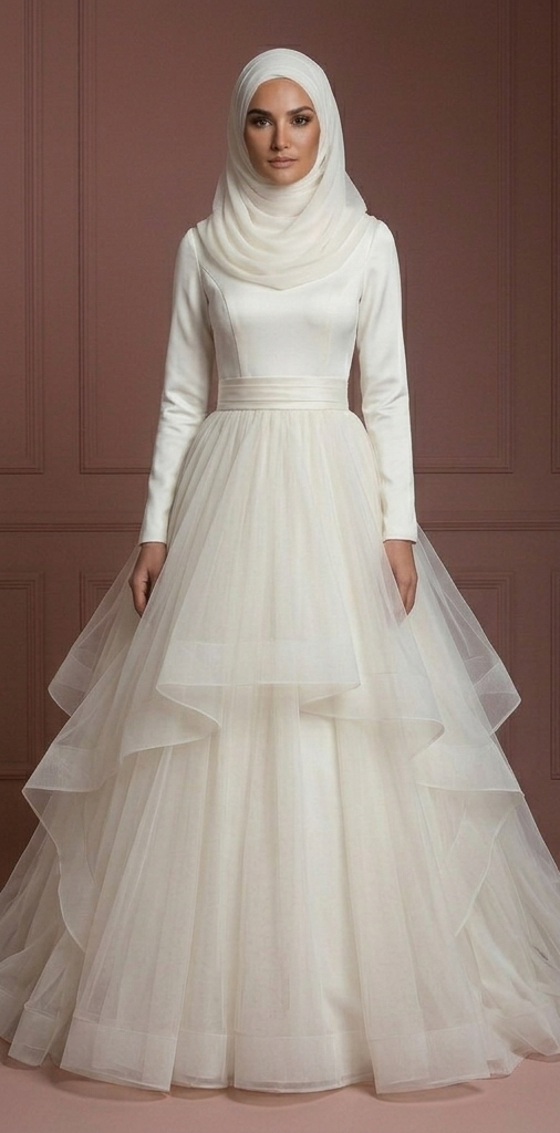 Tulle Princess Wedding Dress – Soft Ivory Modest Style Muslim