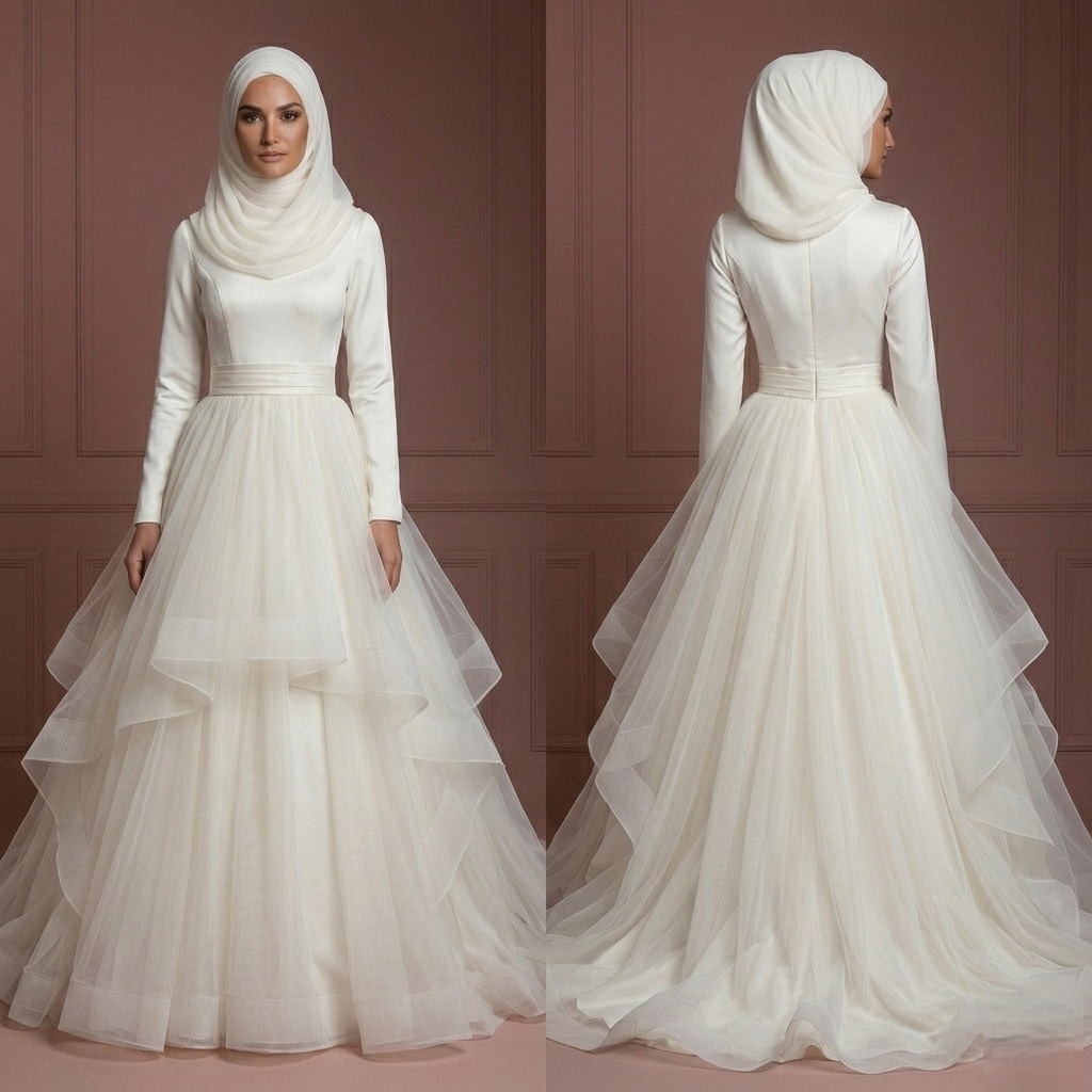 Tulle Princess Wedding Dress – Soft Ivory Modest Style Muslim