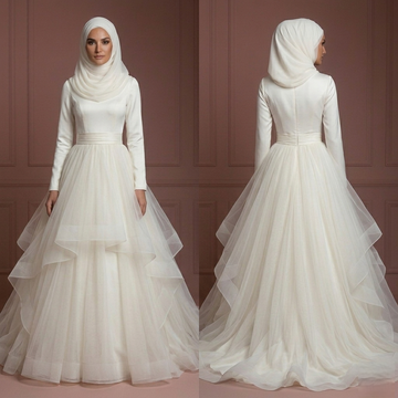 Tulle Princess Wedding Dress – Soft Ivory Modest Style Muslim