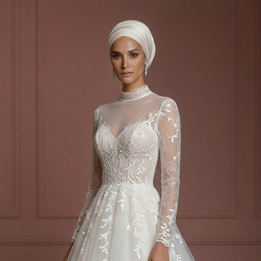 Tulle & Lace Princess Wedding Dress – Elegant Hijab Outfit Muslim